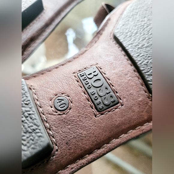 Hugo Boss Women's Leather Slide Sandals Stud Straps Brown EU 40/US 10 - Picture 7 of 16